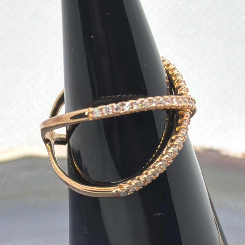 NEW 925 Silver Rose Gold Vermeil Pave CZ Criss Cross Ring Architectural Size 8 - Picture 3 of 16